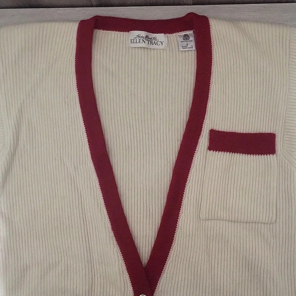 Linda Allard For Ellen Tracy Womens S Vintage‎ Cardigan Wool Ribbed Elegant - Picture 6 of 9